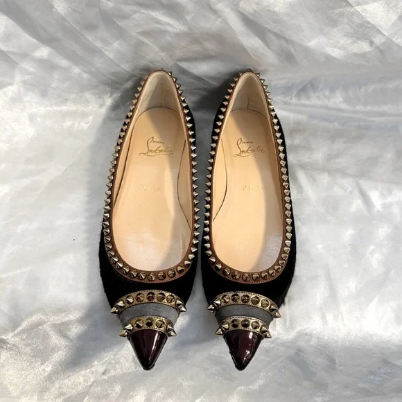 Christian Louboutin Calf Hair & Suede Spiked Malabar Hill Ballet Flats - Picture 3 of 10